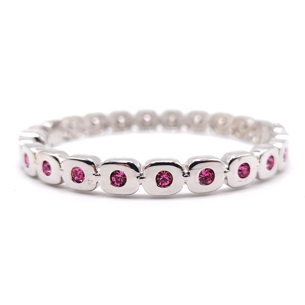 Silver Tone Pink Crystal Tennis Bracelet Bezel Set Magnetic Clasp